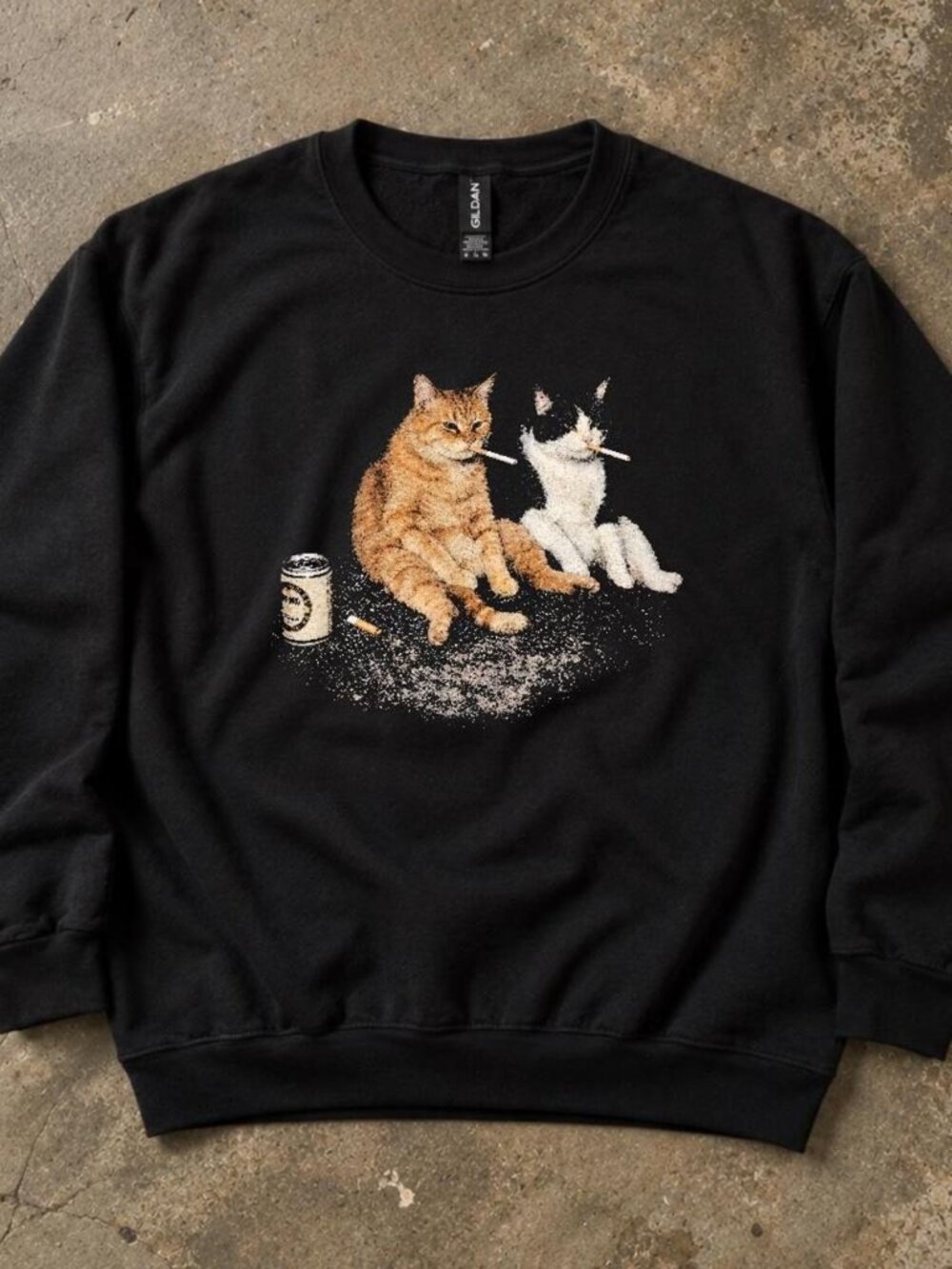 Gildan Black Cat Smoking Crewneck Graphic Sweatshirt